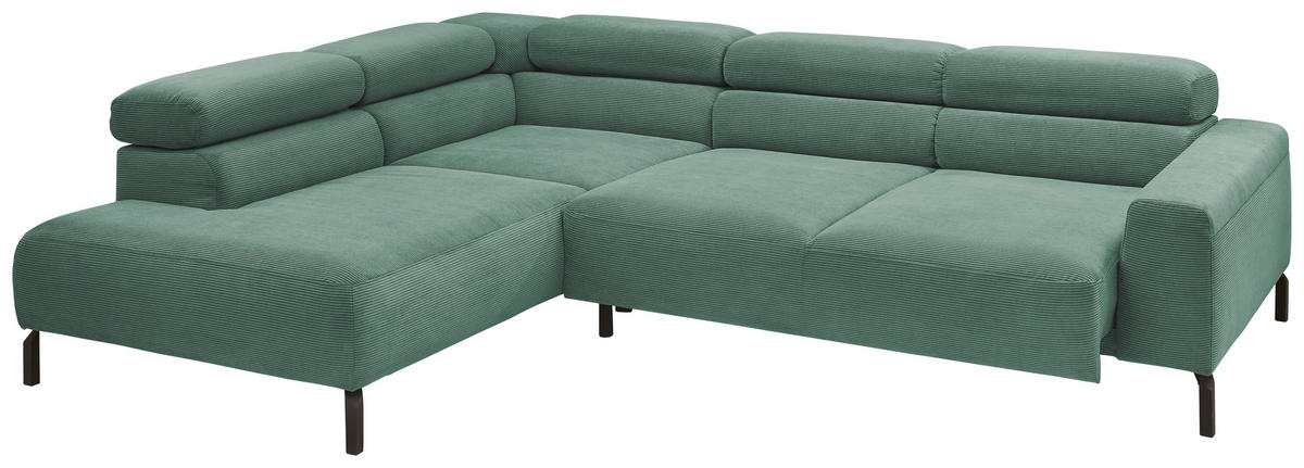 ECKSOFA inkl. Funktion Ottomane links  Grün Feincord  - Schwarz/Grün, Design, Textil/Metall (219/273cm) - Pure Home Lifestyle