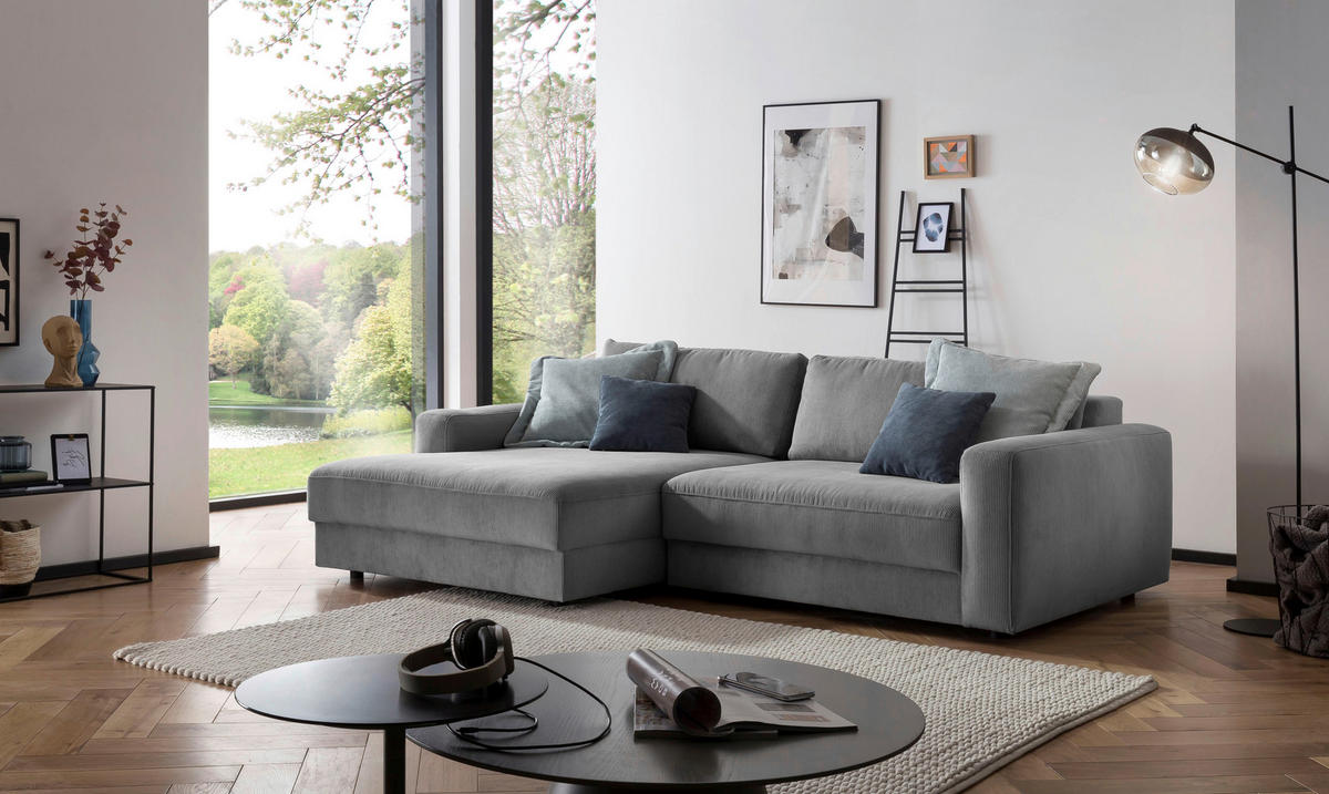 ECKSOFA Cord Dunkelgrau  - Dunkelgrau/Schwarz, Modern, Textil (176/250cm) - Trendmanufaktur