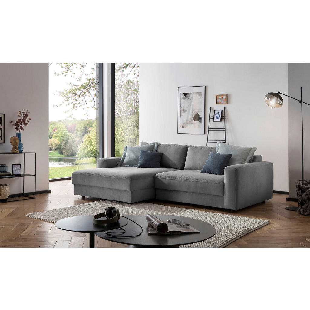 Thumbnail - Trendmanufaktur Ecksofa Bourbon, Dunkelgrau, Textil, 4-Sitzer, Füllung: Schaumstoff, Silikon, Ottomane links, L-Form, 25...