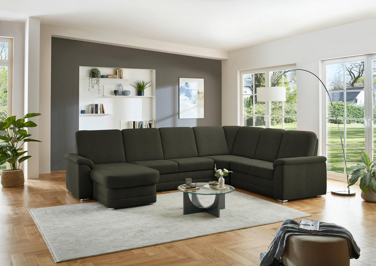 WOHNLANDSCHAFT  in Chenille Dunkelgrün  - Dunkelgrün/Alufarben, KONVENTIONELL, Holz/Textil (160/329/235cm) - Beldomo Comfort