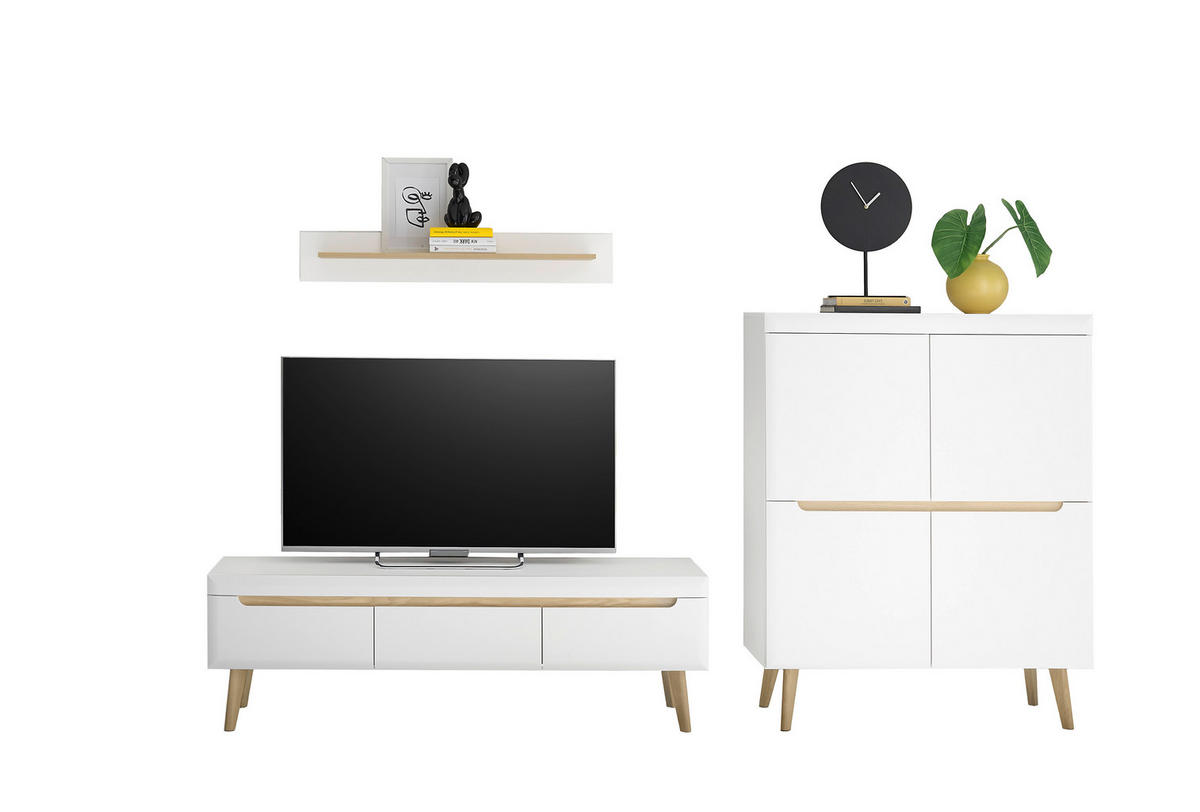 WOHNWAND 3-teilig  in Weiß, Eichefarben  287/170/40 cm  - Eichefarben/Weiß, Design, Holzwerkstoff (287/170/40cm) - MID.YOU