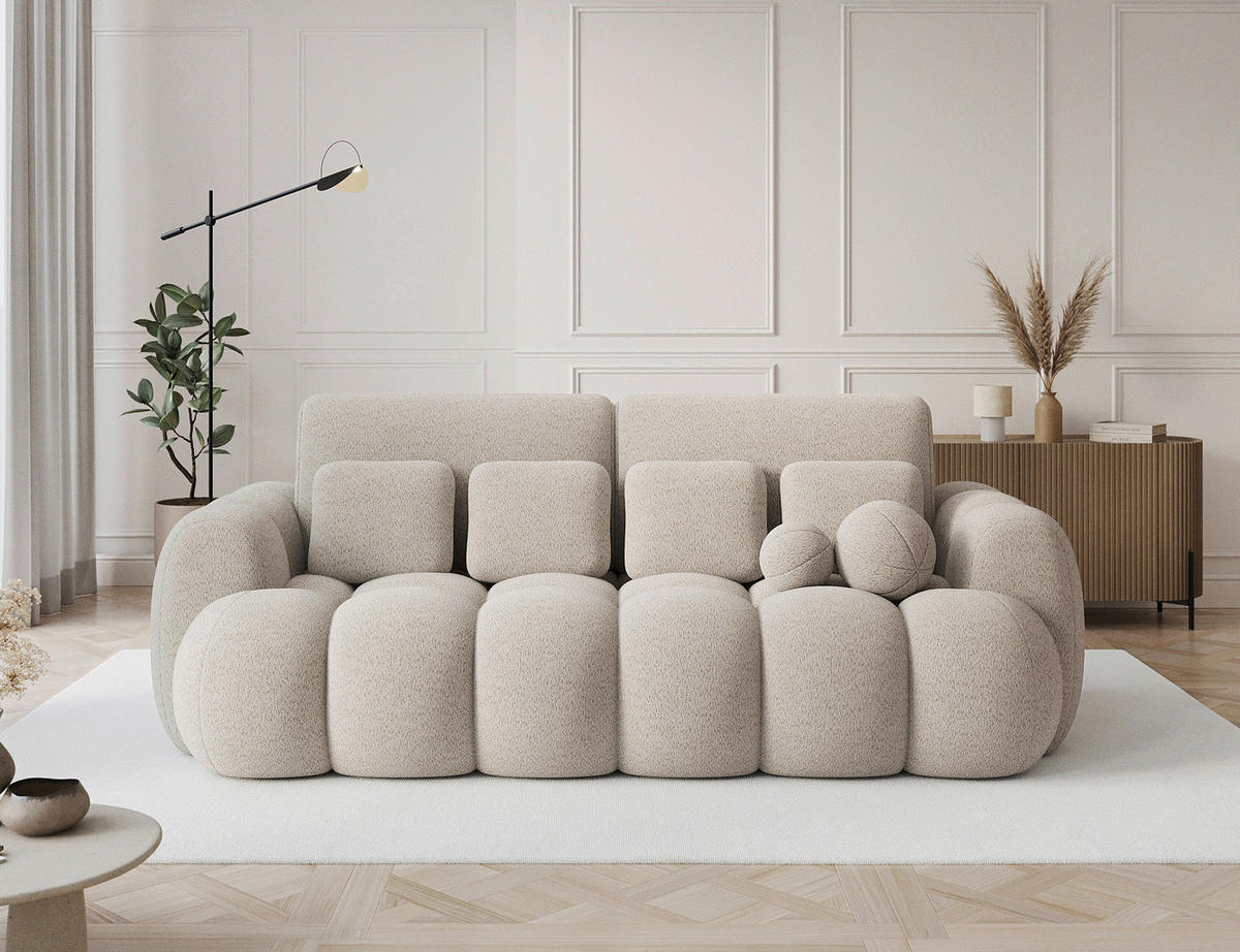 SCHLAFSOFA Bouclé Beige  - Beige/Schwarz, Design, Kunststoff/Textil (256/105/119cm) - MID.YOU