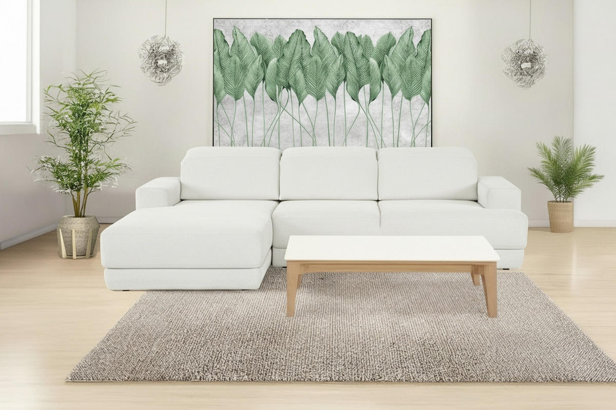 ECKSOFA Weiß Webstoff  - Schwarz/Weiß, Design, Kunststoff/Textil (204/293cm) - MID.YOU