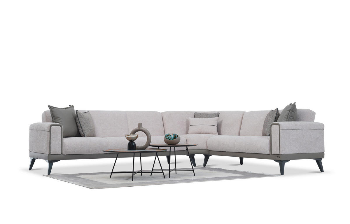 ECKSOFA in Bouclé Grau  315/256 cm  - Anthrazit/Grau, Design, Holz/Textil (315/256cm) - Livetastic