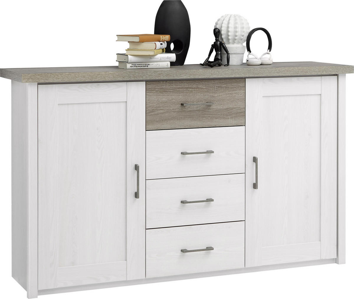 COMODĂ CU UȘI 150/90/42 cm  - alb/culoare lemn stejar, Lifestyle, metal/material pe bază de lemn (150/90/42cm) - Carryhome