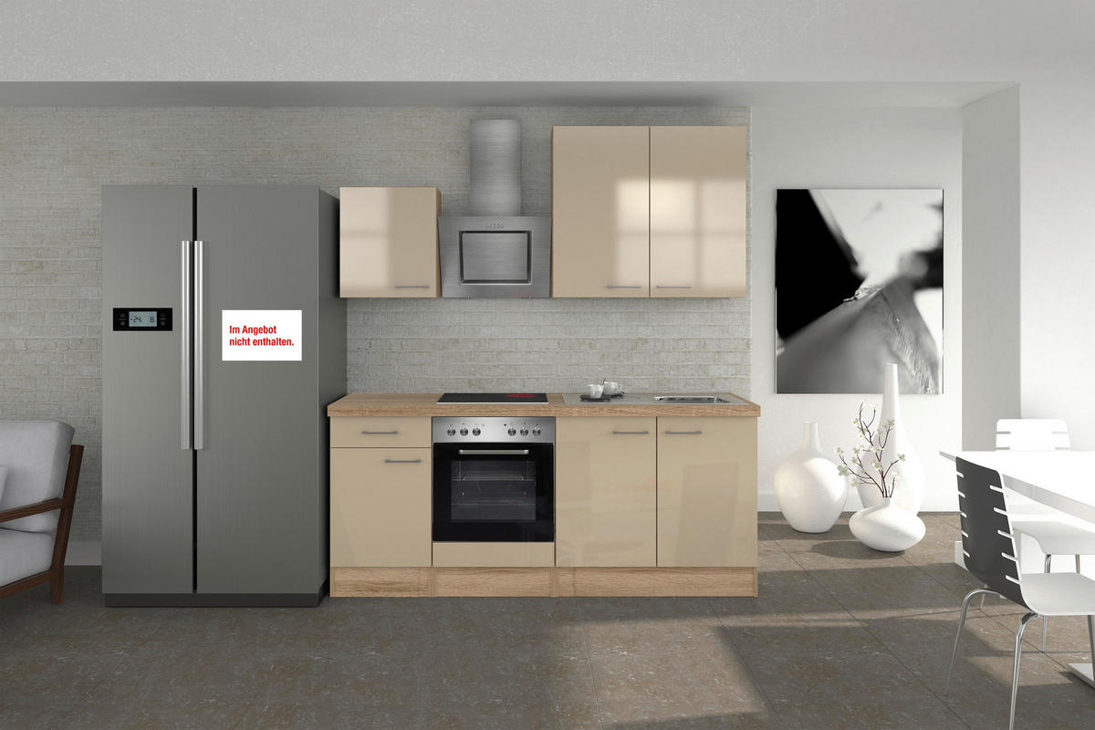 KÜCHENBLOCK 210 cm   in Kaschmir  - Kaschmir/Edelstahlfarben, MODERN, Holzwerkstoff/Metall (210cm) - FlexWell