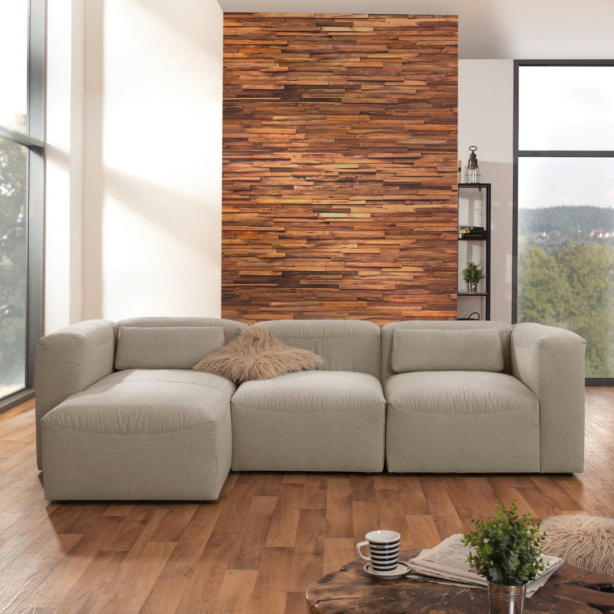 ECKSOFA in Flachgewebe Creme   - Creme, Design, Kunststoff/Textil (275/73/160cm) - Max Winzer