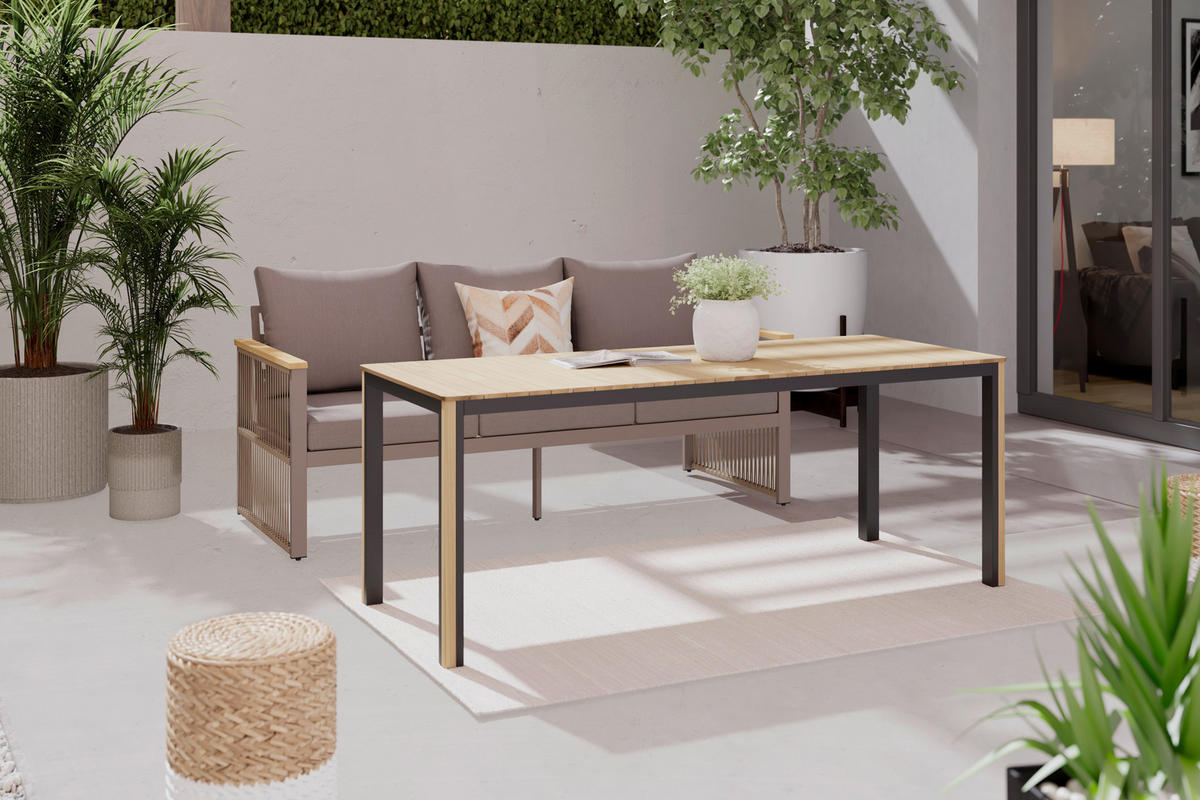 LOUNGESOFA  - Beige/Schwarz, MODERN, Holz/Metall (190/73/76cm) - Ambia Garden