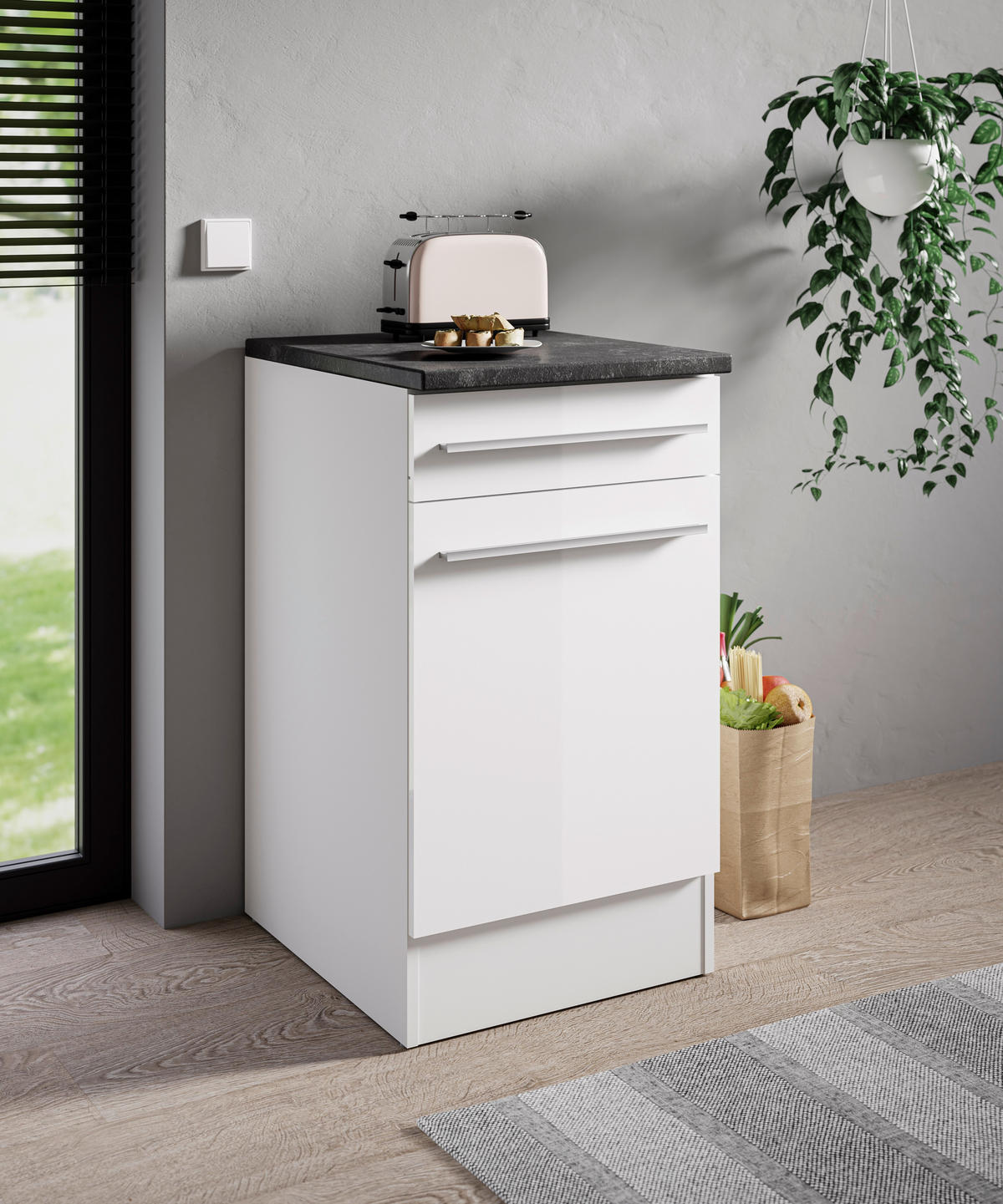 SCHUBKASTENUNTERSCHRANK 50/90/60 cm  in Weiß, Weiß Hochglanz  - Weiß Hochglanz/Anthrazit, Basics, Holzwerkstoff/Kunststoff (50/90/60cm) - P & B