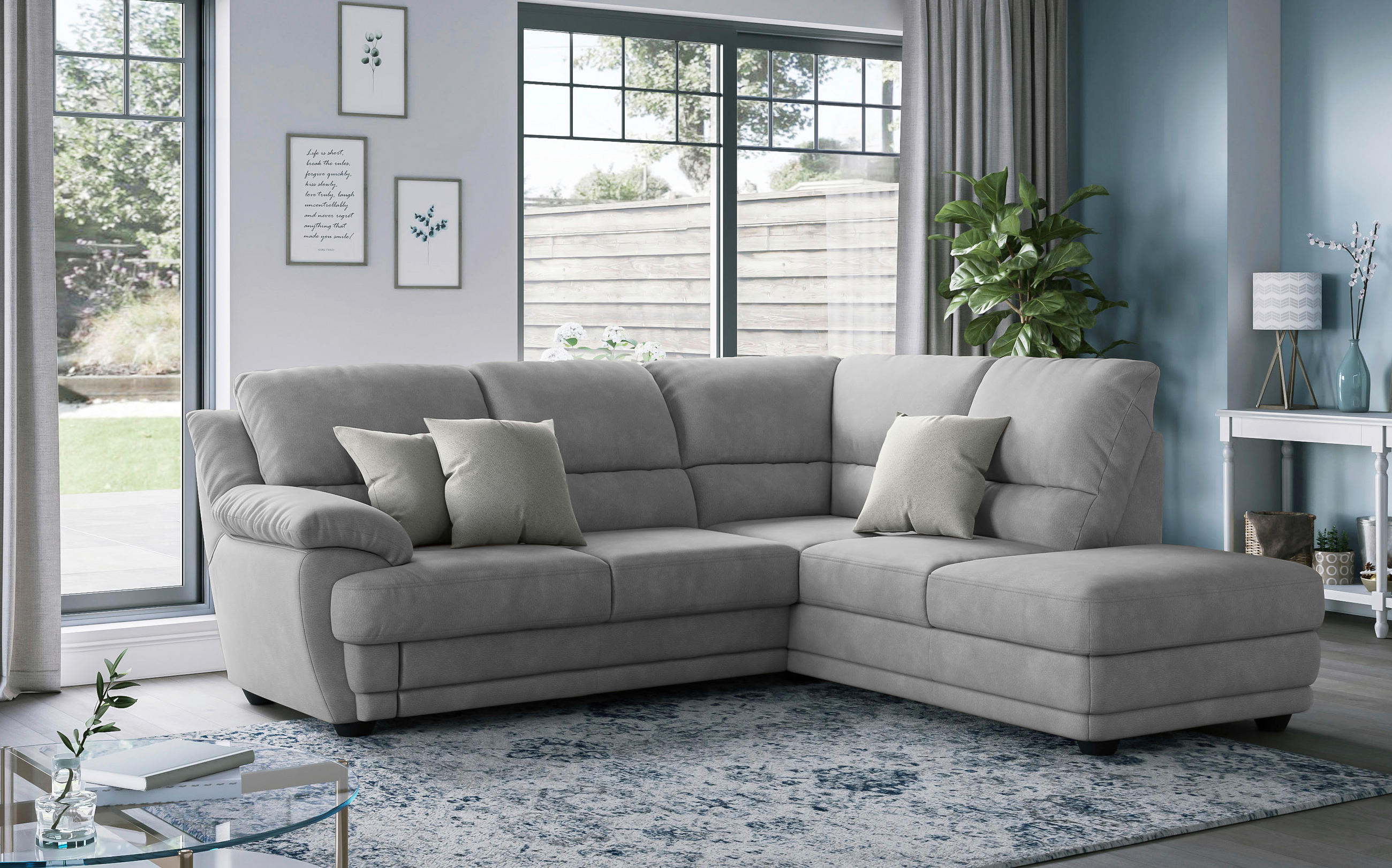 ECKSOFA in Mikrofaser Hellgrau  245/225 cm  - Hellgrau, Design, Kunststoff/Textil (245/225cm) - Livetastic