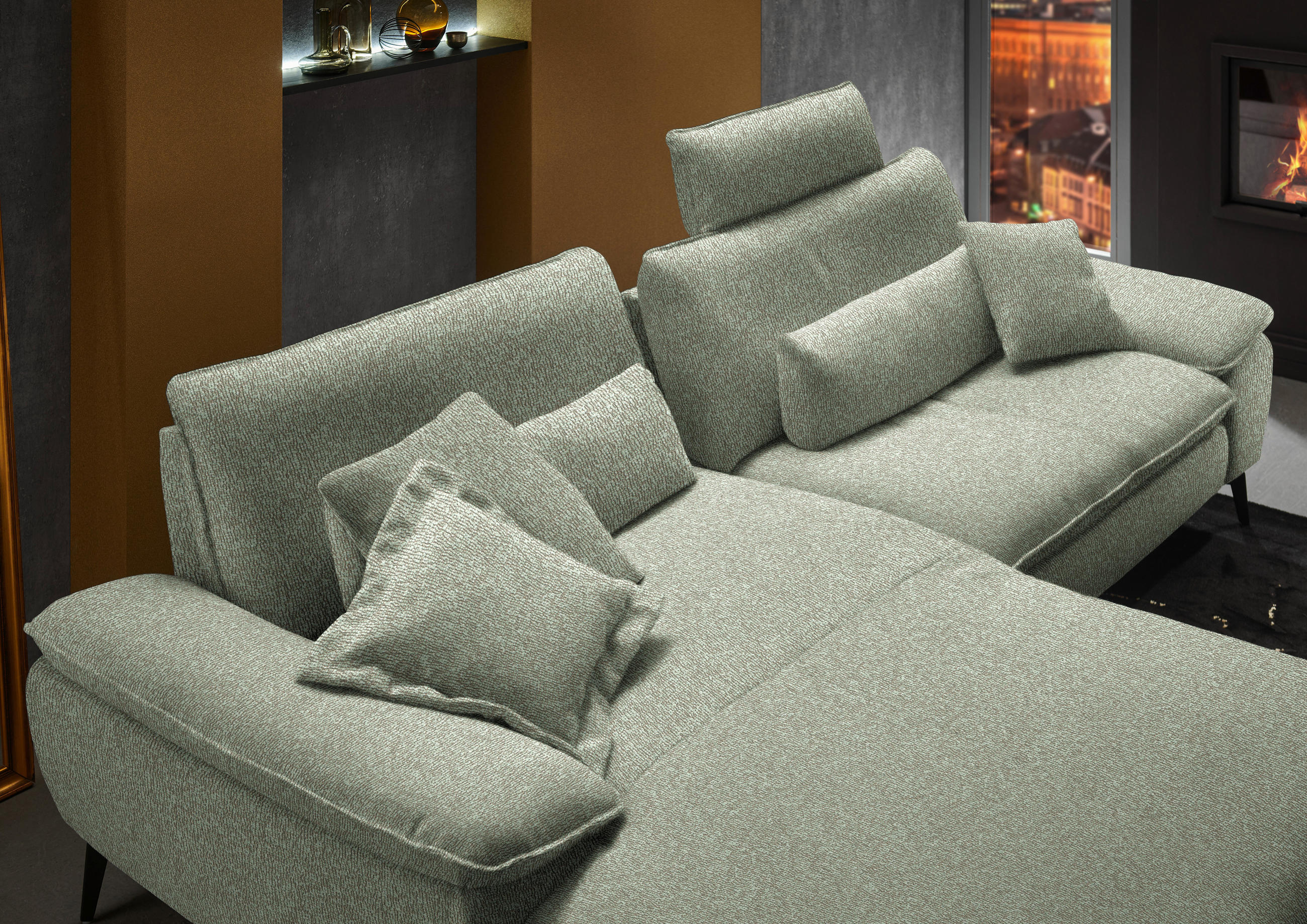 ECKSOFA in Webstoff Hellgrün  197/295 cm  - Schwarz/Hellgrün, Design, Textil/Metall (197/295cm) - Valdera