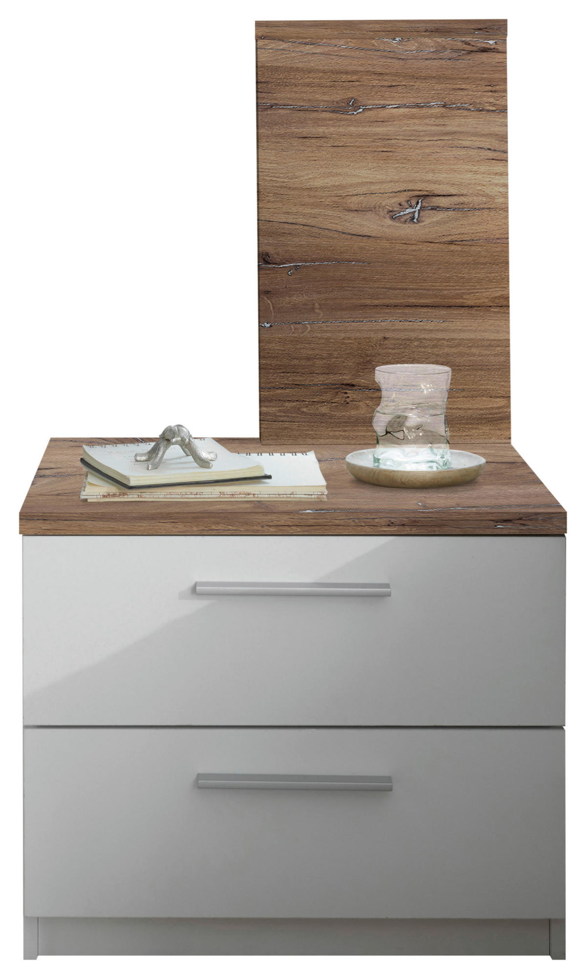 NOČNÍ STOLEK, bílá, barvy dubu, 55/89/40 cm - bílá/barvy dubu, Moderní, kompozitní dřevo/plast (55/89/40cm) - Carryhome