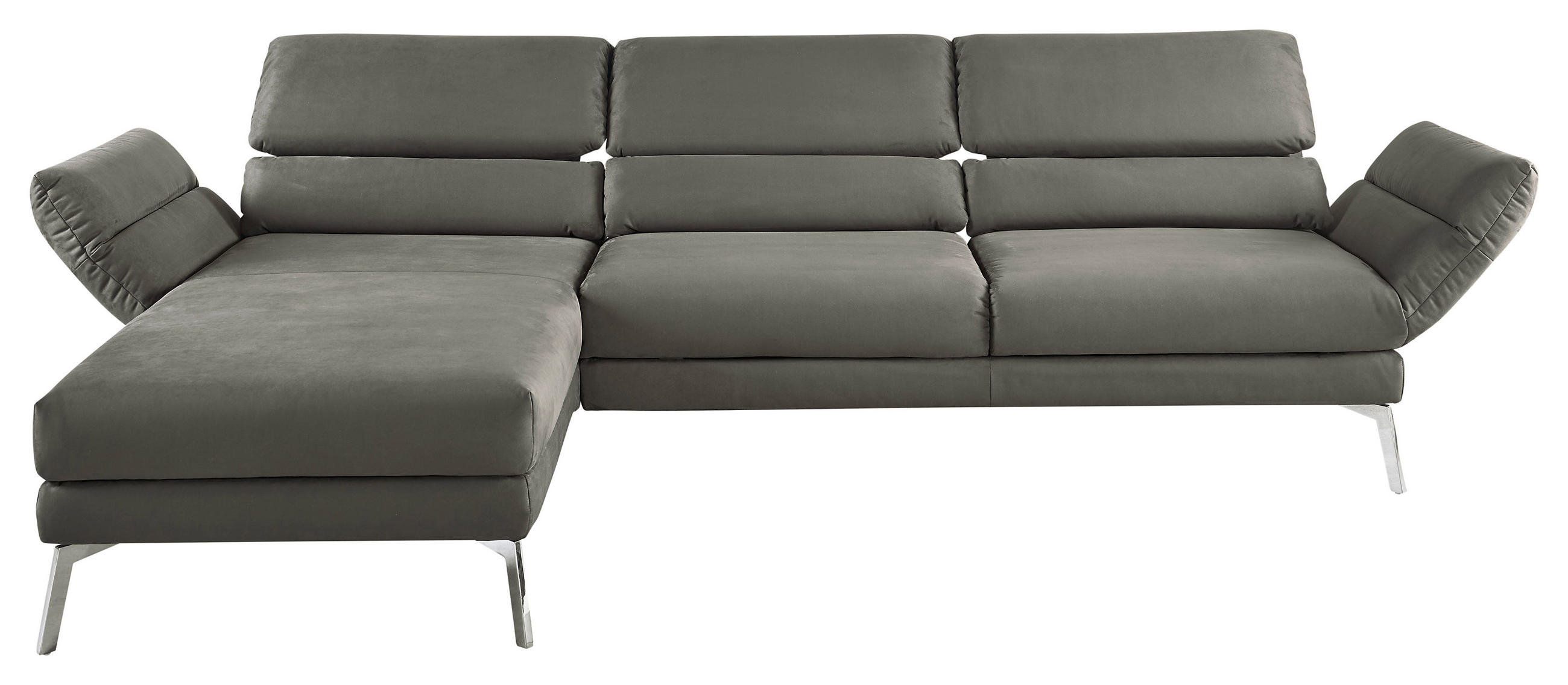 ECKSOFA Graphitfarben Mikrofaser  - Chromfarben/Graphitfarben, Design, Textil/Metall (176-217/279-327cm) - Dieter Knoll