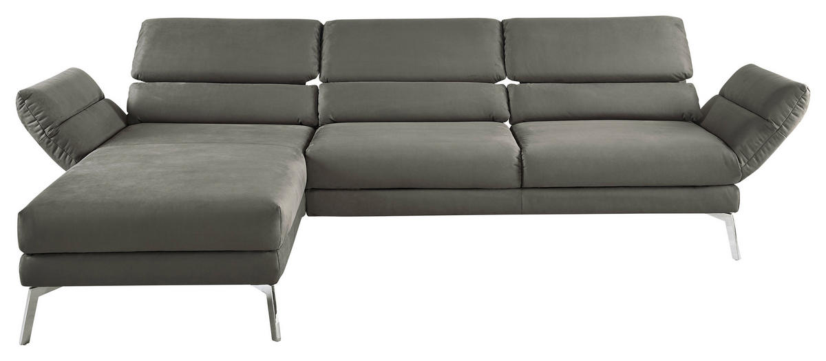 ECKSOFA Graphitfarben Mikrofaser  - Chromfarben/Graphitfarben, Design, Textil/Metall (176-217/279-327cm) - Dieter Knoll