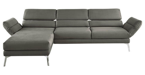 ECKSOFA Graphitfarben Mikrofaser  - Chromfarben/Graphitfarben, Design, Textil/Metall (176-217/273-327cm) - Dieter Knoll