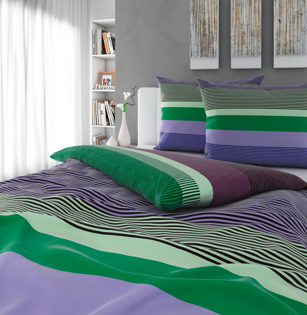 Lenjerie De Pat 200/220 cm  - lila/verde salvie, Basics, textil (200/220cm)