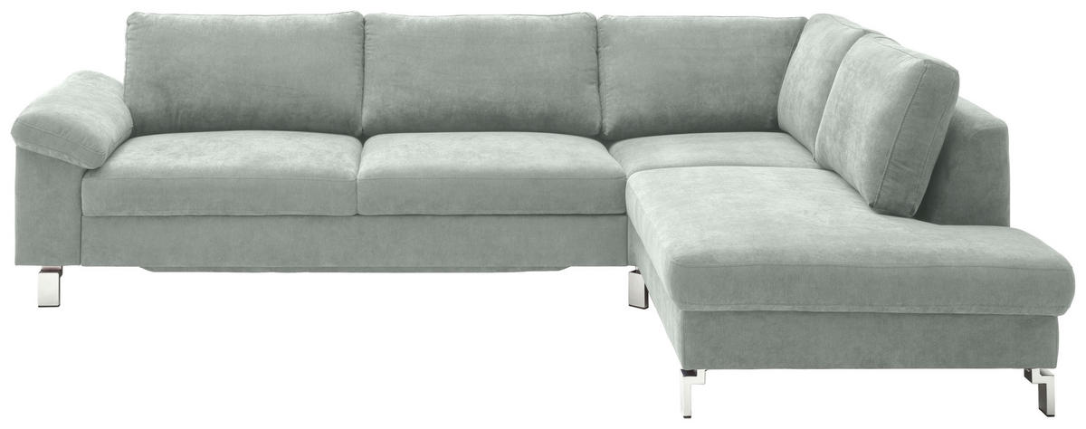ECKSOFA in Velours Hellgrau  281/200 cm  - Chromfarben/Hellgrau, Design, Textil/Metall (281/200cm) - Hom`in