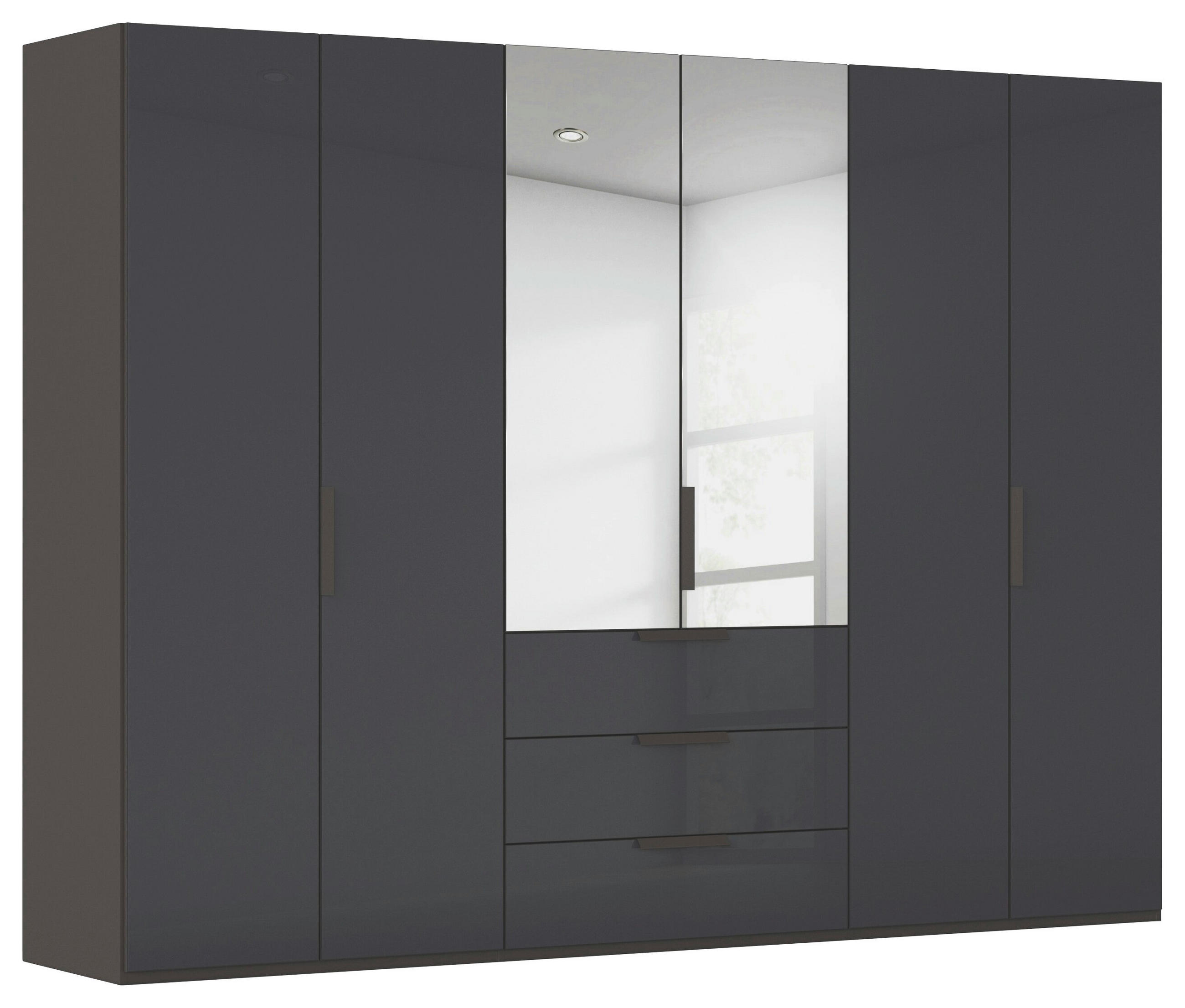 DREHTÜRENSCHRANK 301/223/61 cm,  in Graphitfarben, 6-türig  - Graphitfarben, Basics, Glas/Holzwerkstoff (301/223/61cm) - Novel