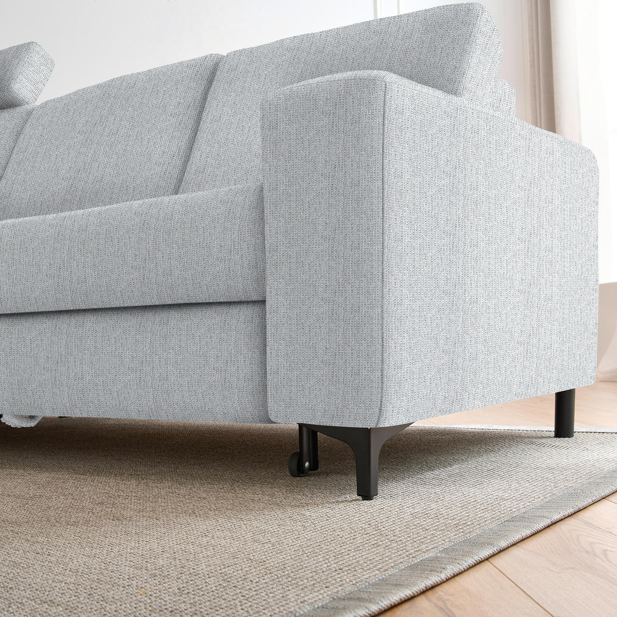 ECKSOFA in Webstoff Grau, Hellgrau  - Hellgrau/Schwarz, Konventionell, Textil/Metall (167/247cm) - Stylife