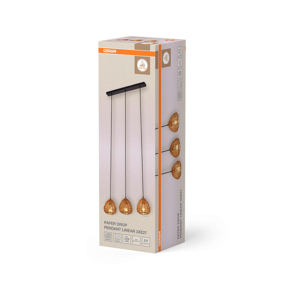HÄNGELEUCHTE 61/16/150 cm  - Beige, Basics, Papier/Metall (61/16/150cm) - Osram
