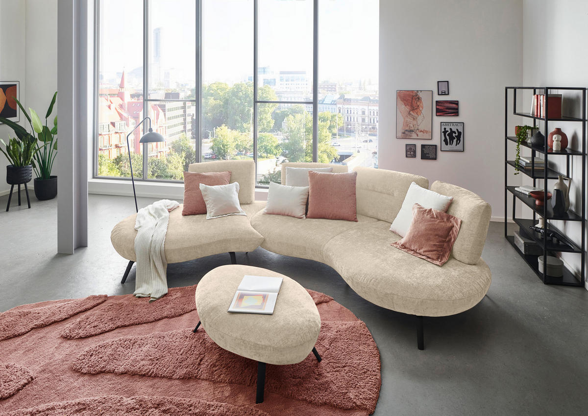 BIGSOFA Flachgewebe Creme  - Creme/Schwarz, Design, Textil/Metall (456/93/138cm) - Moderano