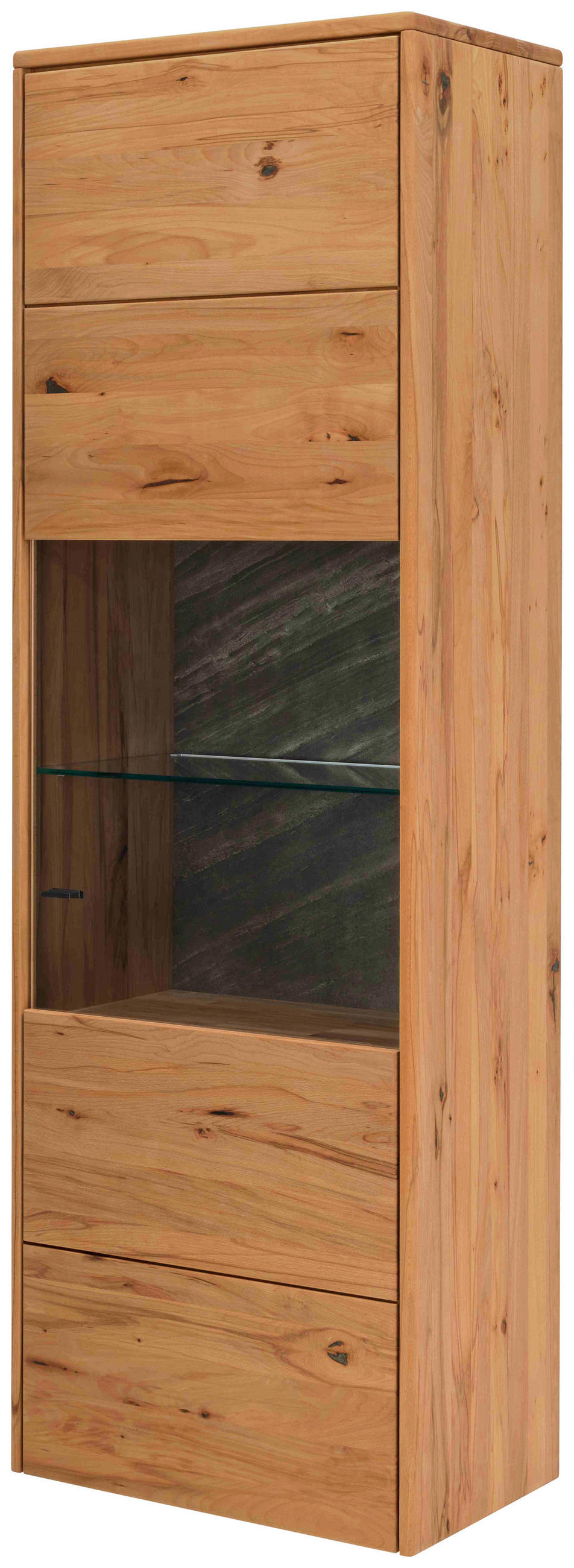 VITRINE  in massiv Buche Buchefarben - Buchefarben/Schwarz, Natur, Glas/Holz (64,4/197/39,5cm) - Valdera