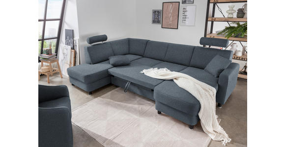 WOHNLANDSCHAFT  in Webstoff Blaugrau  - Blaugrau/Schwarz, Design, Holz/Textil (198/296/165cm) - Xora