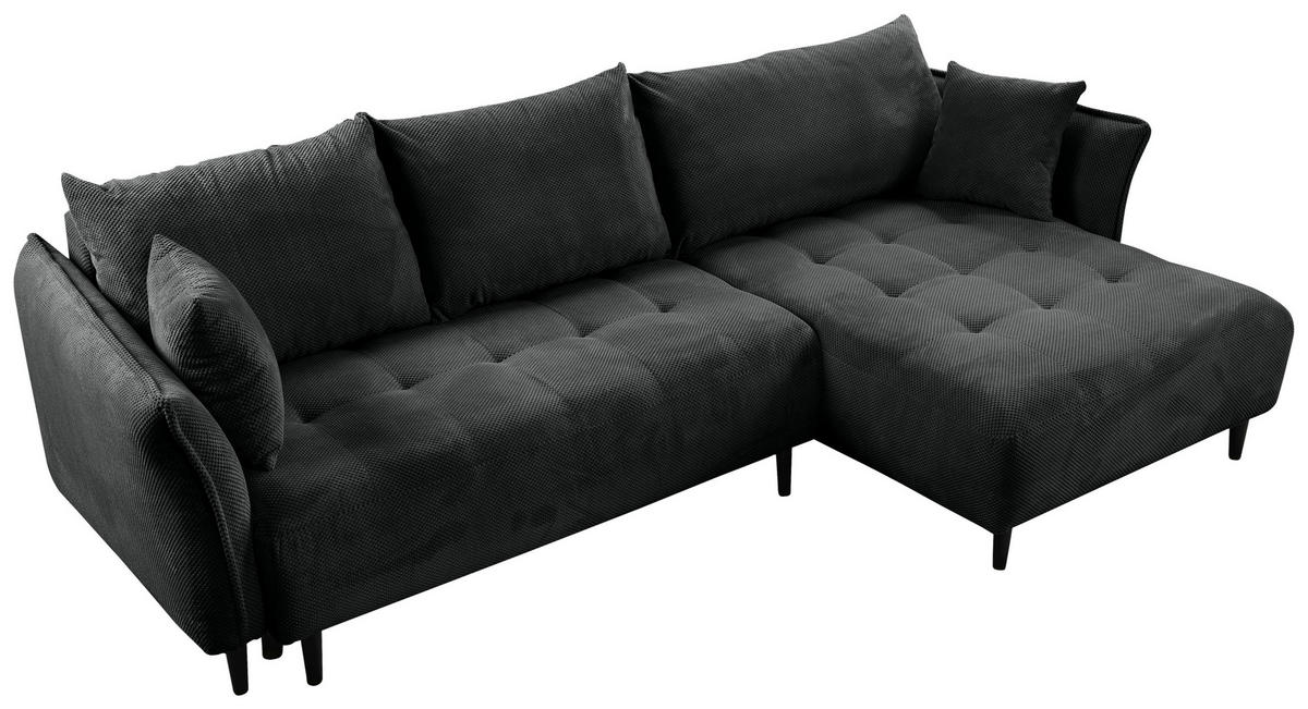 ECKSOFA in Chenille Schwarz  - Schwarz, Konventionell, Holz/Textil (290/160cm) - MID.YOU