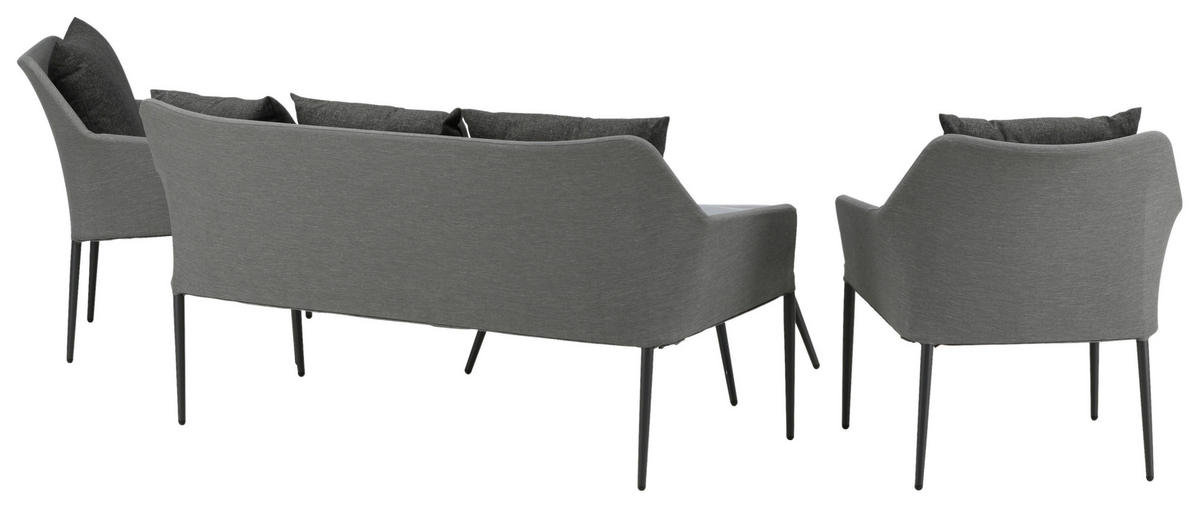LOUNGEGARNITUR   Aluminium  - Schwarz/Grau, KONVENTIONELL, Textil/Metall - Gardenson