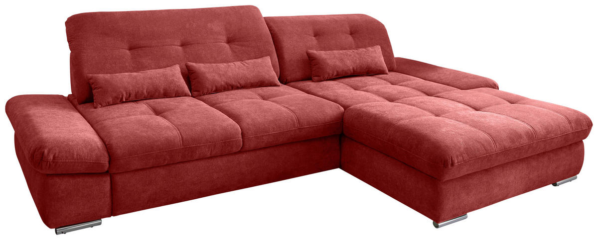 ECKSOFA in Chenille Rot  - Chromfarben/Rot, Modern, Textil/Metall (300/196cm) - Livetastic