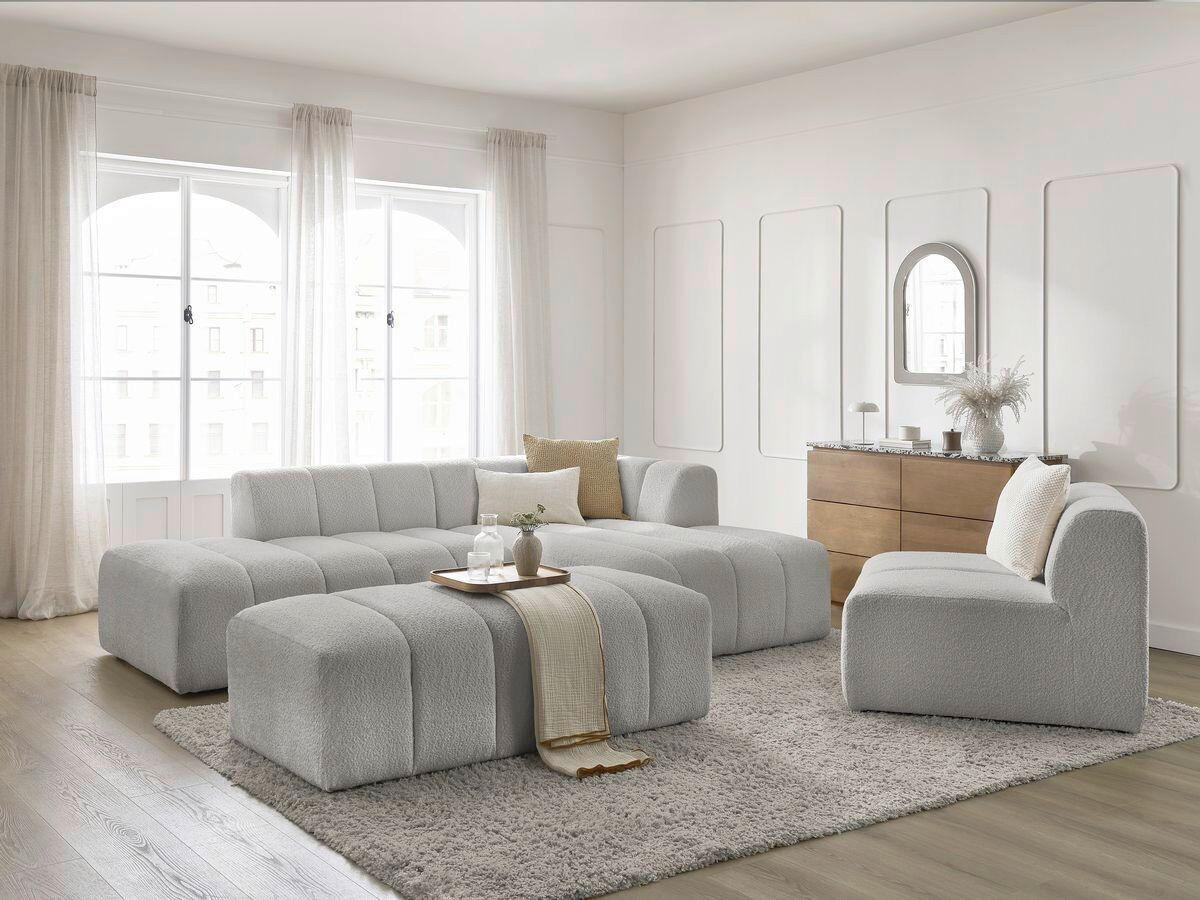 ECKSOFA Ottomane rechts  ANNECY Hellgrau Bouclé  - Hellgrau/Schwarz, MODERN, Kunststoff/Textil (262/170cm)