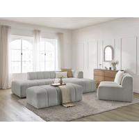 ECKSOFA Ottomane rechts  ANNECY Hellgrau Bouclé  - Hellgrau/Schwarz, MODERN, Kunststoff/Textil (262/170cm)