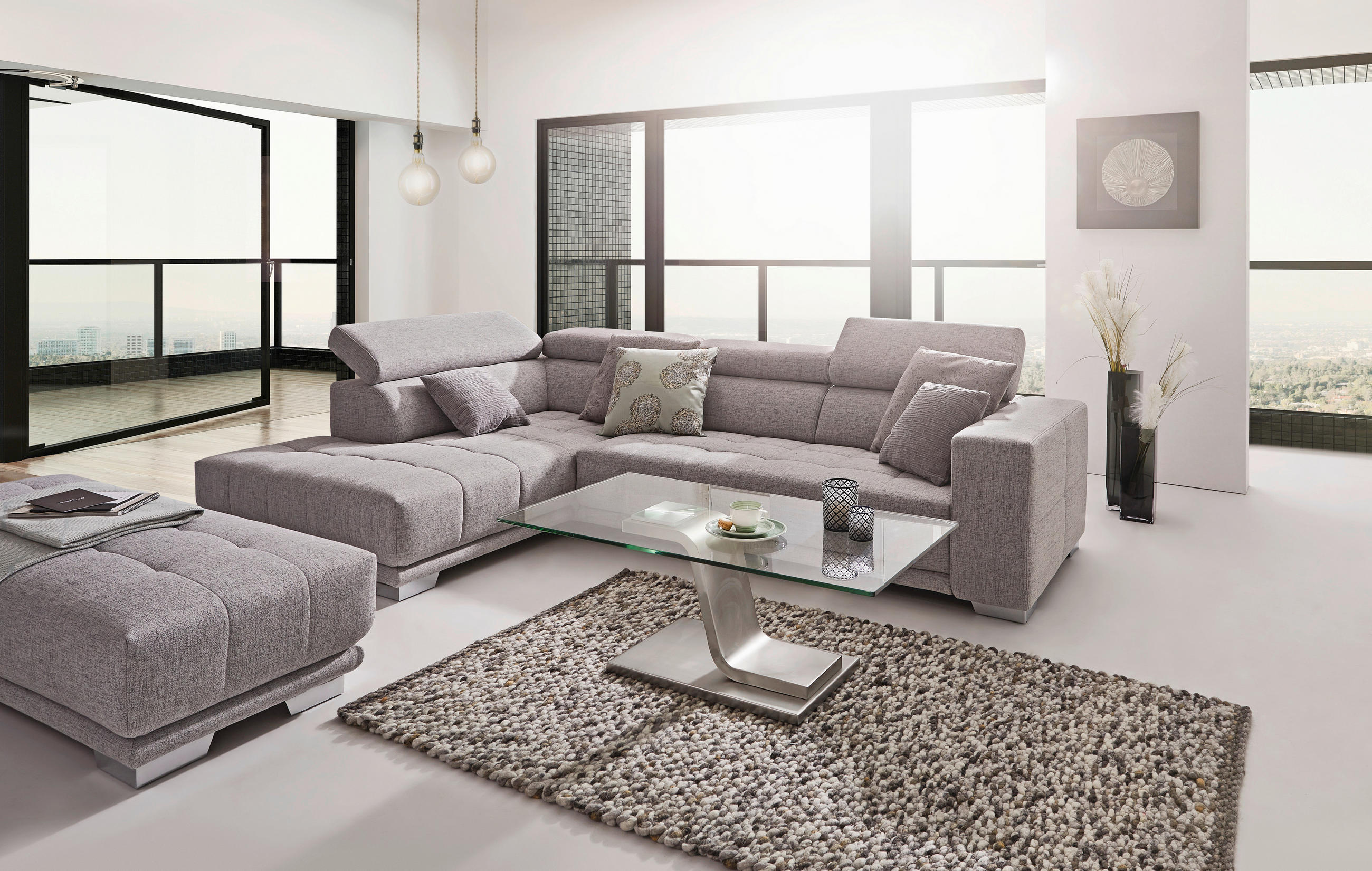 ECKSOFA in Chenille Beige  - Chromfarben/Beige, Design, Textil (301/207cm) - Xora