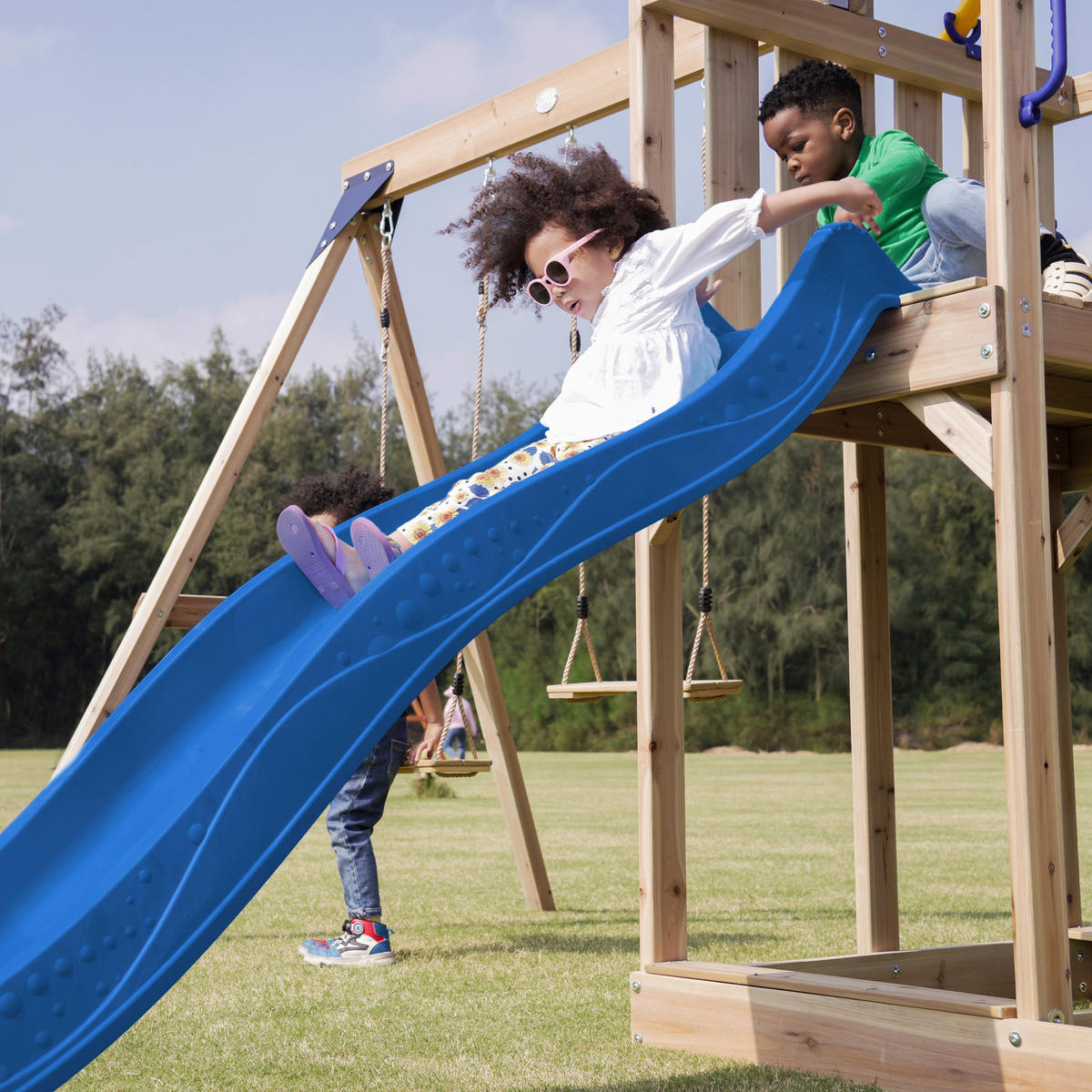 SPIELTURM 342/267/375 cm  - Blau, KONVENTIONELL, Holz/Kunststoff (342/267/375cm) - Ambia Garden