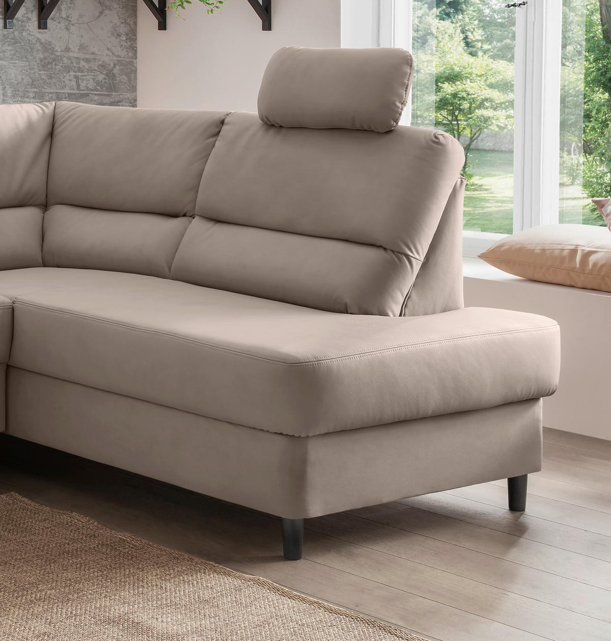 ECKSOFA in Lederlook Beige  - Beige/Schwarz, Modern, Holz/Textil (266/190cm) - Livetastic
