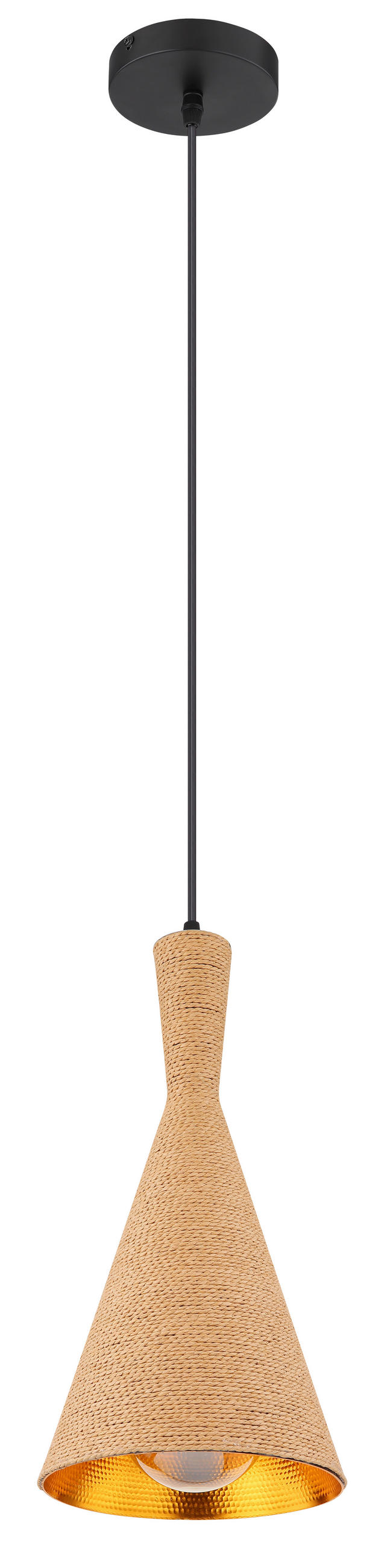 VISEČA SVETILKA        19/140 cm      E27 - zlate barve/črna, Natur, kovina/tekstil (19/140cm) - Globo