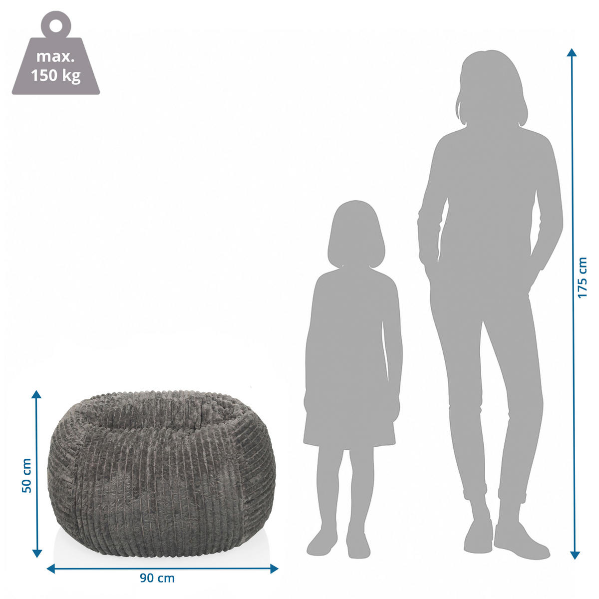 SITZSACK Cord Grau  - Grau, MODERN, Textil (90/50/57cm) - MID.YOU