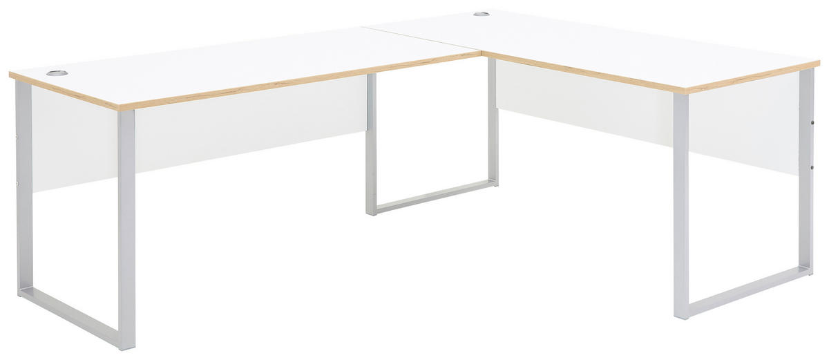 PISAĆI STOL KUTNI  srebrne boje, bijela, hrast Artisan  metal, drvni materijal  - bijela/srebrne boje, Konvencionalno, drvni materijal/metal (223/77/170cm) - MID.YOU