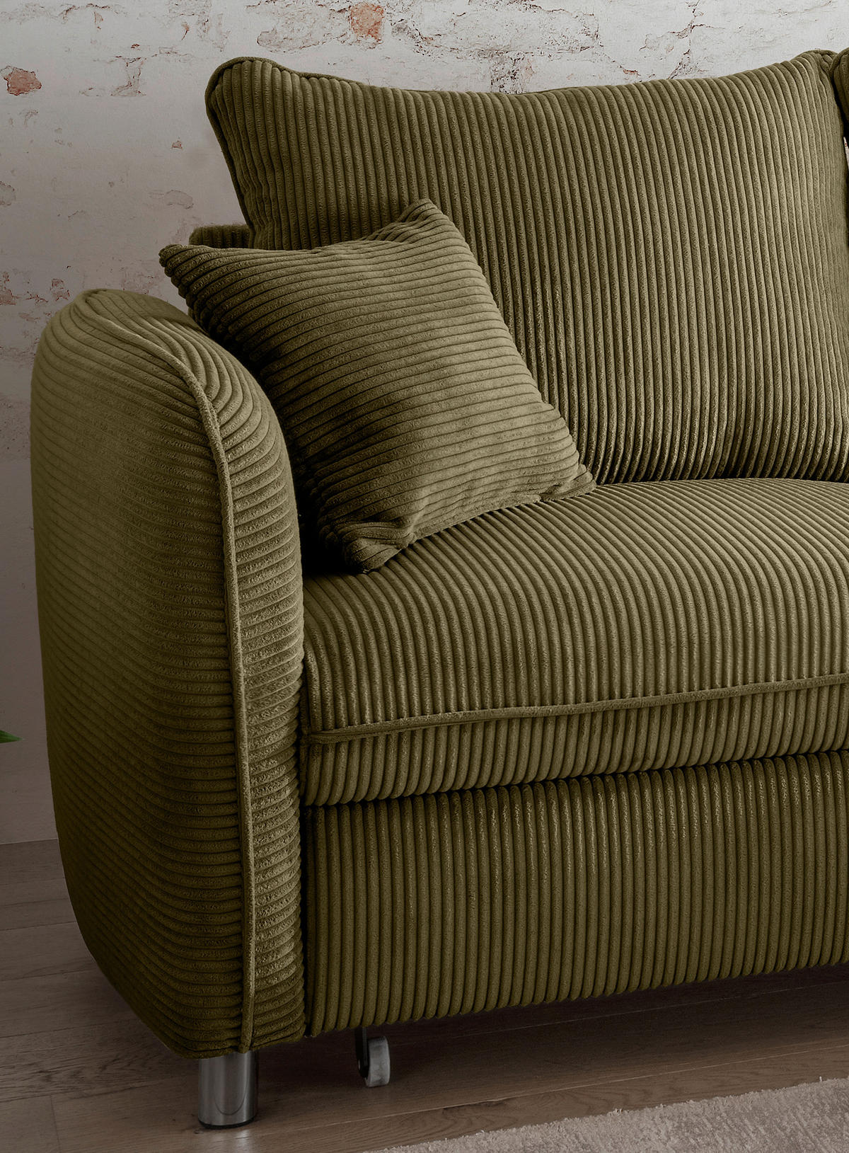 ECKSCHLAFSOFA Cord Olivgrün  - Chromfarben/Olivgrün, MODERN, Textil/Metall (254/160cm) - Livetastic