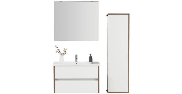 BADEZIMMER  in 90 cm  - Weiß Hochglanz/Nussbaumfarben, Basics, Glas/Keramik (90cm) - Voleo