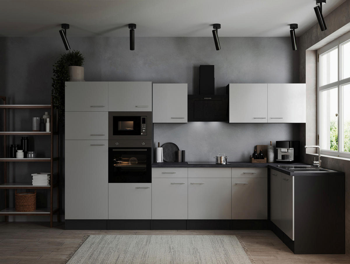 ECKKÜCHE 340/172 cm  in Grau, Weiß  - Silberfarben/Weiß, Design, Holzwerkstoff/Metall (340/172cm) - Respekta