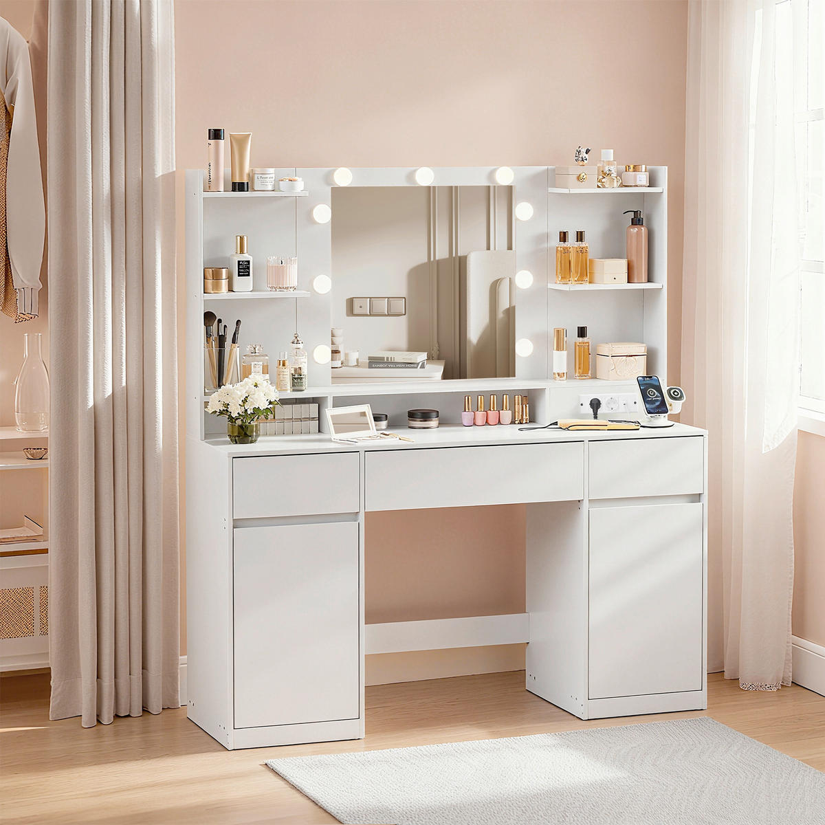 SCHMINKTISCH 107/40/144 cm, Weiß  - Weiß, KONVENTIONELL, Glas/Holzwerkstoff (107/40/144cm) - Boxxx