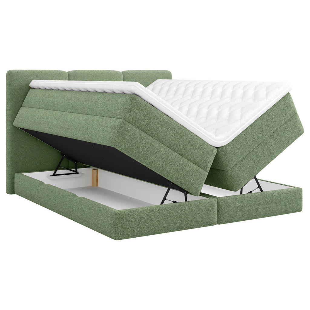 Thumbnail - Mid.you Boxspringbett, Grün, Holz, Textil, Holzwerkstoff, H2 + H3, Höhe ca. 19 cm, 160x200 cm, Bettkasten, gepolstertes ...