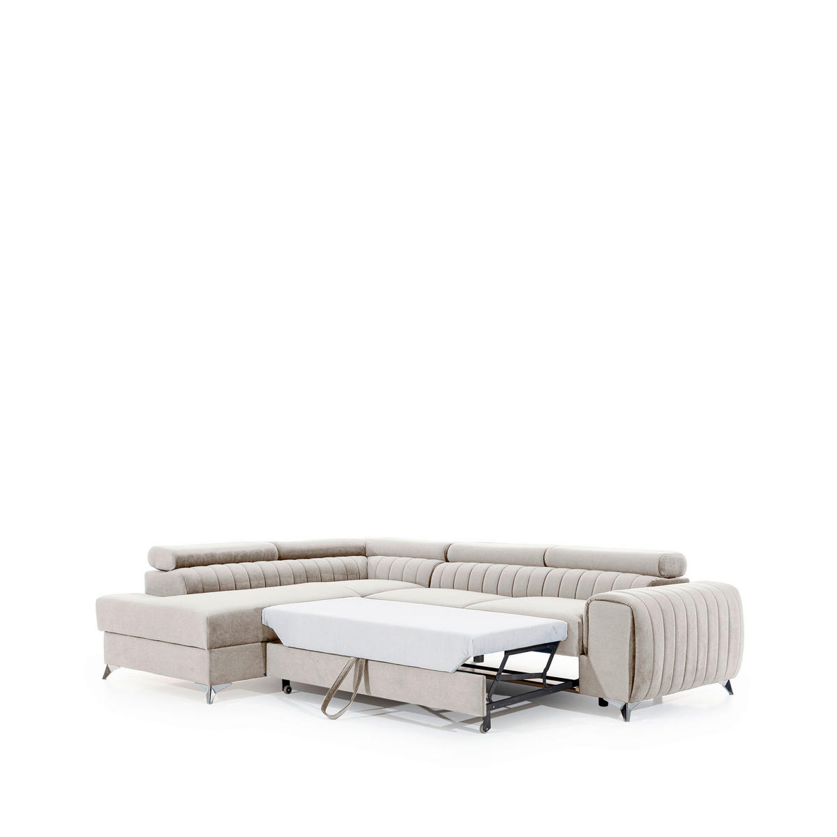 ECKSOFA  in Plüsch Beige  205/278 cm  - Beige/Silberfarben, Design, Textil/Metall (205/278cm) - P & B