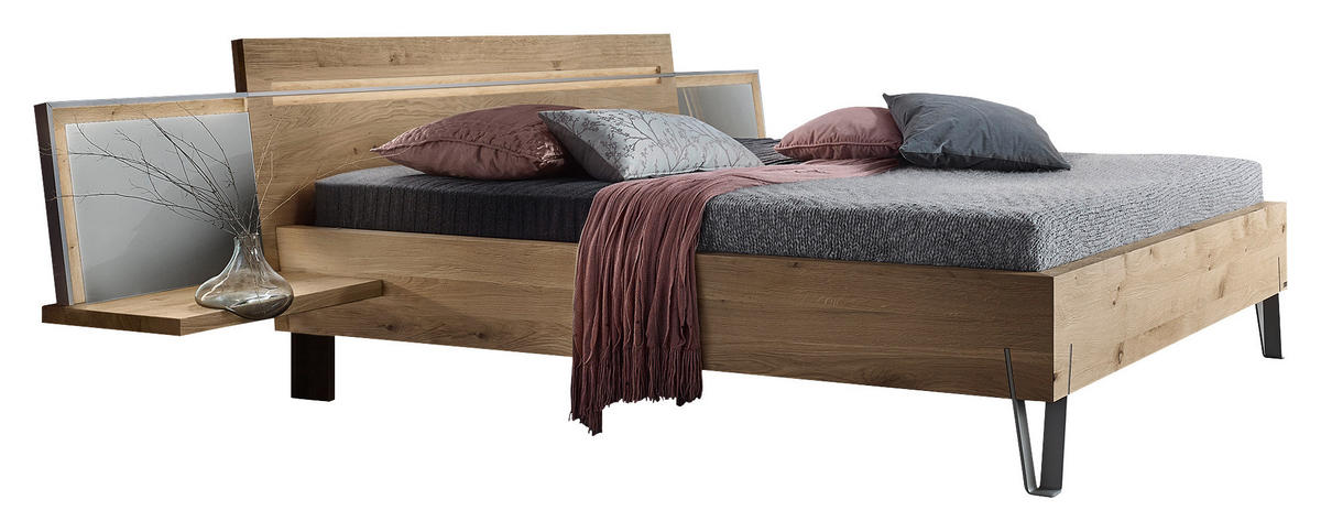 BETTANLAGE - Eichefarben/Silberfarben, Design, Holz (180/200cm) - Valdera