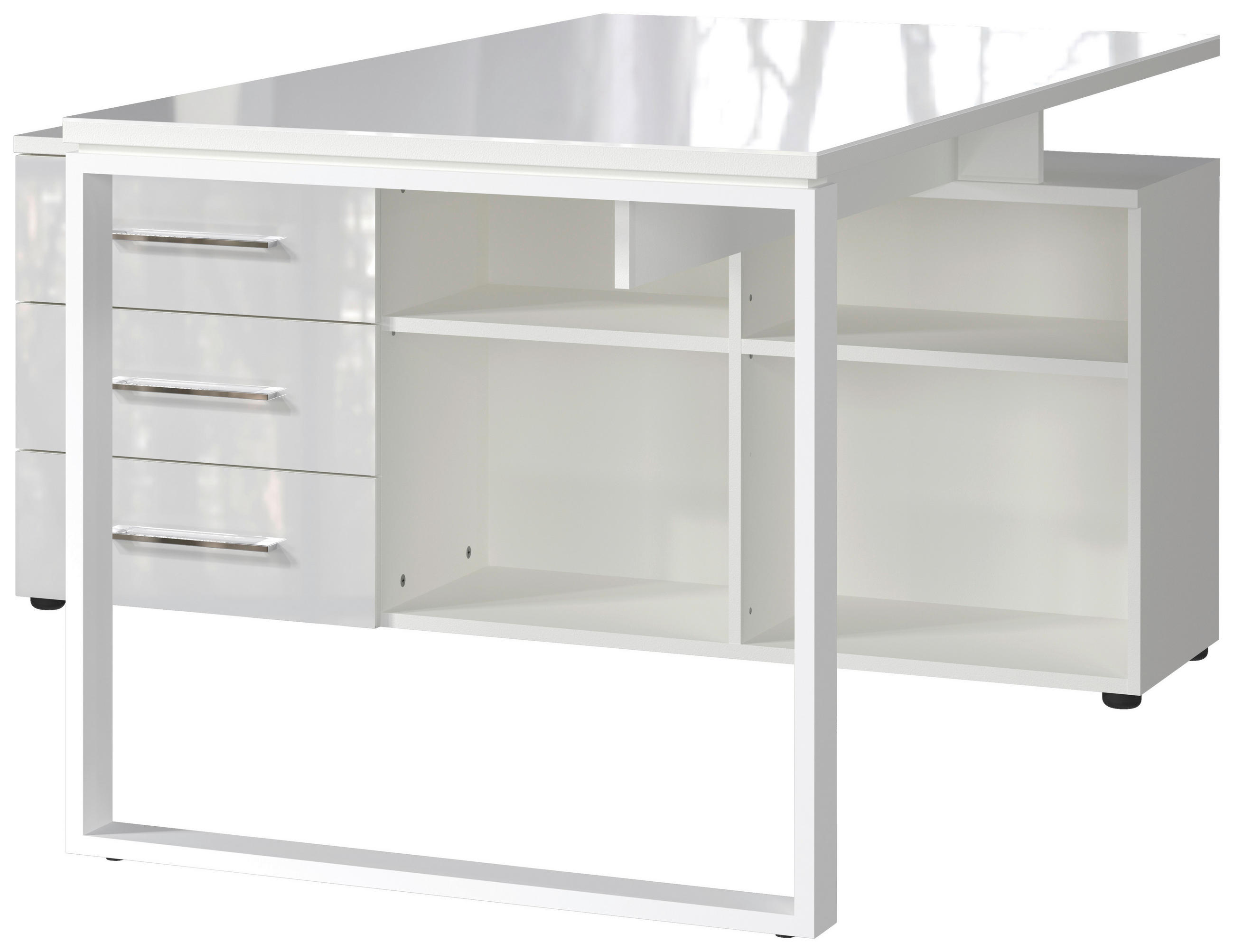 ROHOVÝ PSACÍ STŮL, bílá, 160/146/76 cm - bílá, Moderní, kompozitní dřevo/sklo (160/146/76cm) - Novel
