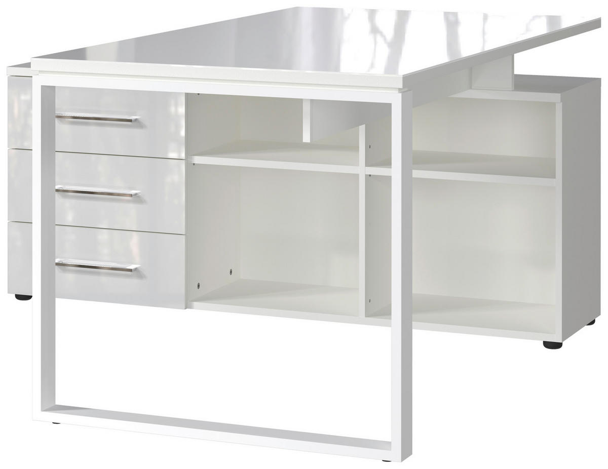 ROHOVÝ PSACÍ STŮL, bílá, 160/146/76 cm - bílá, Moderní, kompozitní dřevo/sklo (160/146/76cm) - Novel