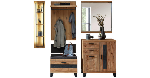 GARDEROBE 7-teilig  in 215/199/38 cm  - Eichefarben/Grau, Natur, Holz/Holzwerkstoff (215/199/38cm) - Linea Natura