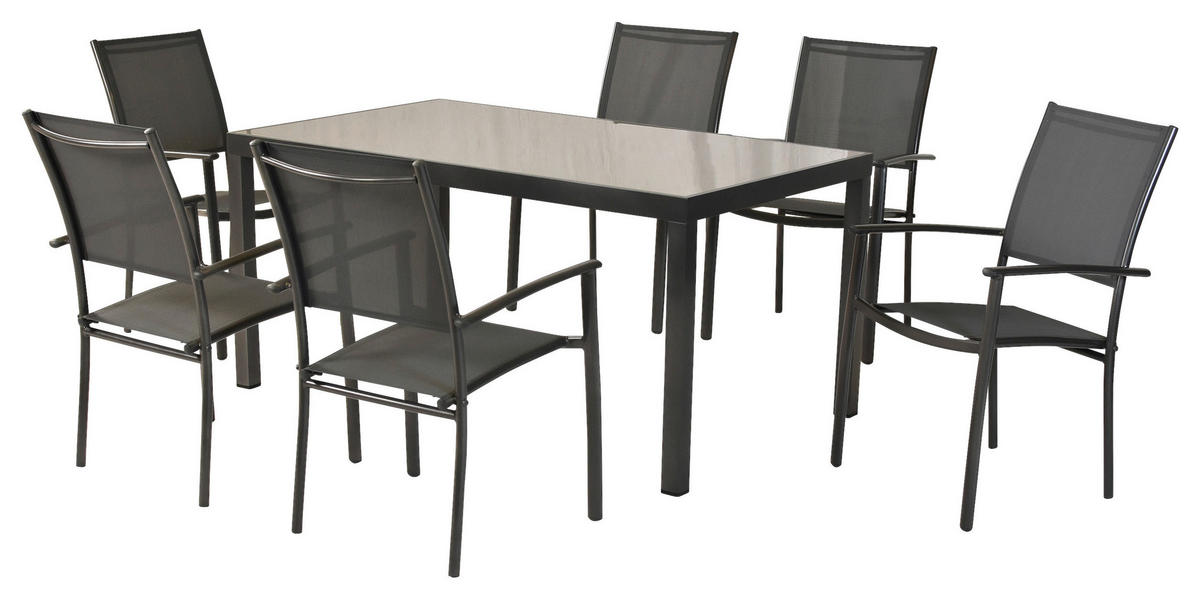 GARTENSET 7-teilig  - Graphitfarben/Grau, MODERN, Textil/Metall - Gardenson
