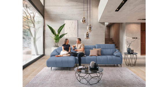 ECKSOFA in Echtleder Hellblau 165/313 cm - Schwarz/Hellblau, Design, Leder/Metall (165/313cm) - Emilio Belluti